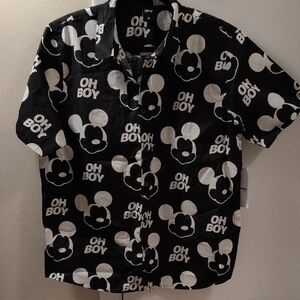 Neff Black and White Mickey Mouse Button Down Shirt NWT
